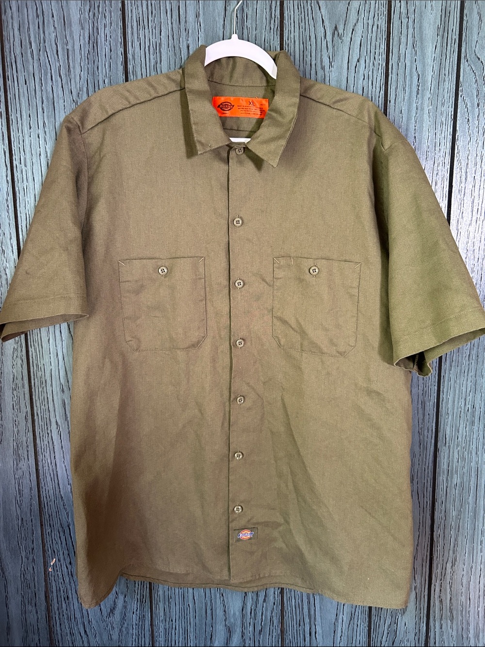 Vintage Dickies Olive Green Short Sleeve Button-Front Work Shirt xl